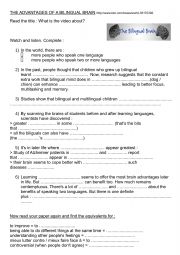 The Advantages of a bilingual brain - Oral comprehension worksheet