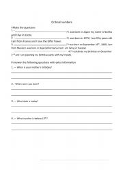 English Worksheet: Ordinal numbers