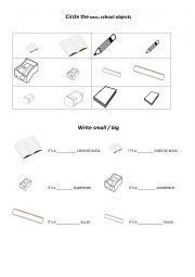 English Worksheet: School objects Big/small