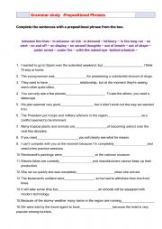 Grammar : prepositional-phrases worksheet