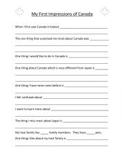English Worksheet: My First Impressions of Canada