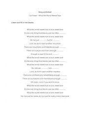 English Worksheet: What the world needs now - song lyrics