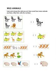 English Worksheet: Wild Animals Counting Worksheet