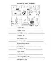 English Worksheet: There is, There are. Rooms, furniture. What is in the house?