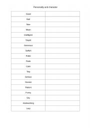 English Worksheet: Personality and character