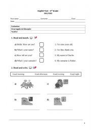 English Worksheet: test for 3rd grade part 1