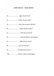 English Worksheet: how much- how many