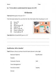 English Worksheet: To be able to understand the layout of a CV