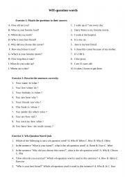 English Worksheet: WH-question word worksheet