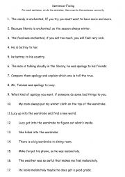 English Worksheet: Sentence-Fixing