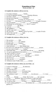 English Worksheet: Prepositions of time