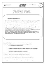 Global test : Text Reading comprehension / advertising 