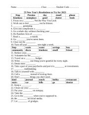 English Worksheet: New Years Resolutions to Try for 2023