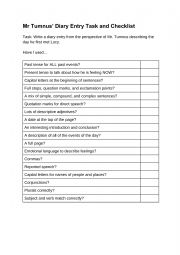English Worksheet: Diary Entry Checklist