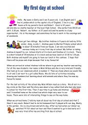 English Worksheet: My first day at school