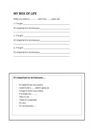 English Worksheet: My box of life