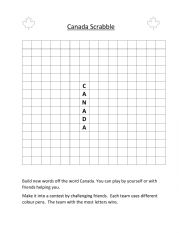 English Worksheet: Canada Scrabble