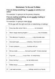 to make / to do fill-the-gap worksheet with answers