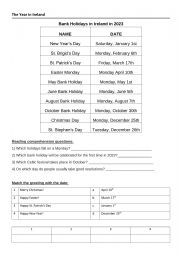 English Worksheet: Bank Holidays in Ireland 2023