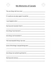 English Worksheet: My Memories of Canada