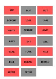 English Worksheet: Irregular Verbs - Memory Game
