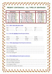 English Worksheet: present continuous full grammar