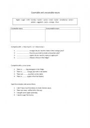 English Worksheet: countable and uncountable nouns 