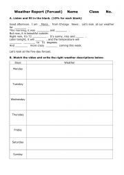 English Worksheet: weather report listening practice