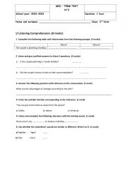 English Worksheet: 3rd form mid term test 2