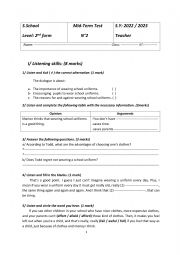 English Worksheet: Second form mid term 2