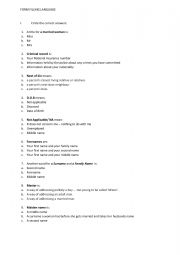 English Worksheet: Form Filling language  and instructions 