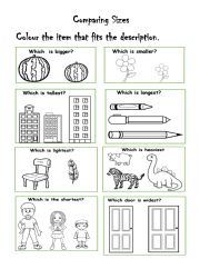 English worksheet: comparing sizes