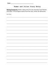 English Worksheet: Romeo & Juliet Diary Entry