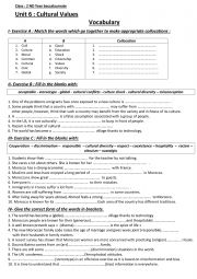 English Worksheet: cultural values 2 bac