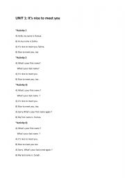 English Worksheet: Interchange Intro -Unit 1 - Conversational Activities for teachers 