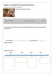 English Worksheet: How religion (Protestantism) played a role in the founding of the US