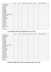 English Worksheet: Likes and Dislikes survey