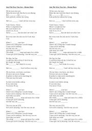 English Worksheet: Bruno Mars - Just the way you are - complete