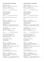 English Worksheet: Bruno Mars - Just the way you are - complete