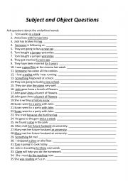 English Worksheet: Subject vs Object Questions worksheet