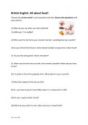 English Worksheet: Food Quiz: British English