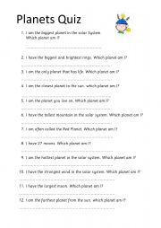 English Worksheet: PLANETS QUIZ 