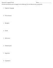 English Worksheet: Figurative Language Vocabulary