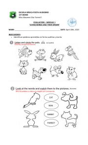 English Worksheet: 1ST GRADE TEST MODULE 1 MY FAMILY