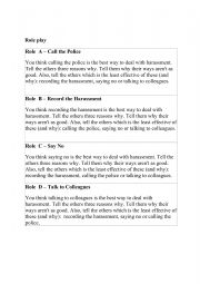 English Worksheet: role play cards - harassment 