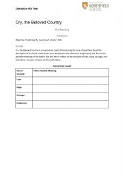 English Worksheet: Cry, the Beloved Country - Pre-reading activities