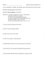 English Worksheet: Helping verbs in questions 1