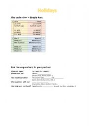English Worksheet: The verb to be in the past with holiday