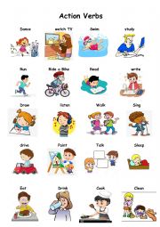 English Worksheet: action verbs