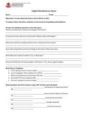 English Worksheet: use of will 